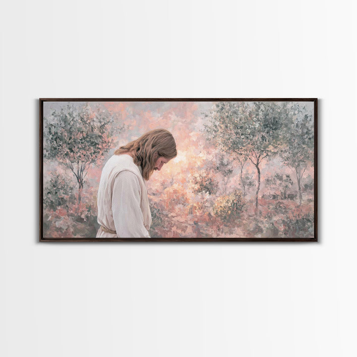 Sacred Garden Light, Framed Canvas Print, Christian Art Canvas, Christian Wall Art, Jesus Painting, Minimalist Christian Art, Christian Chr