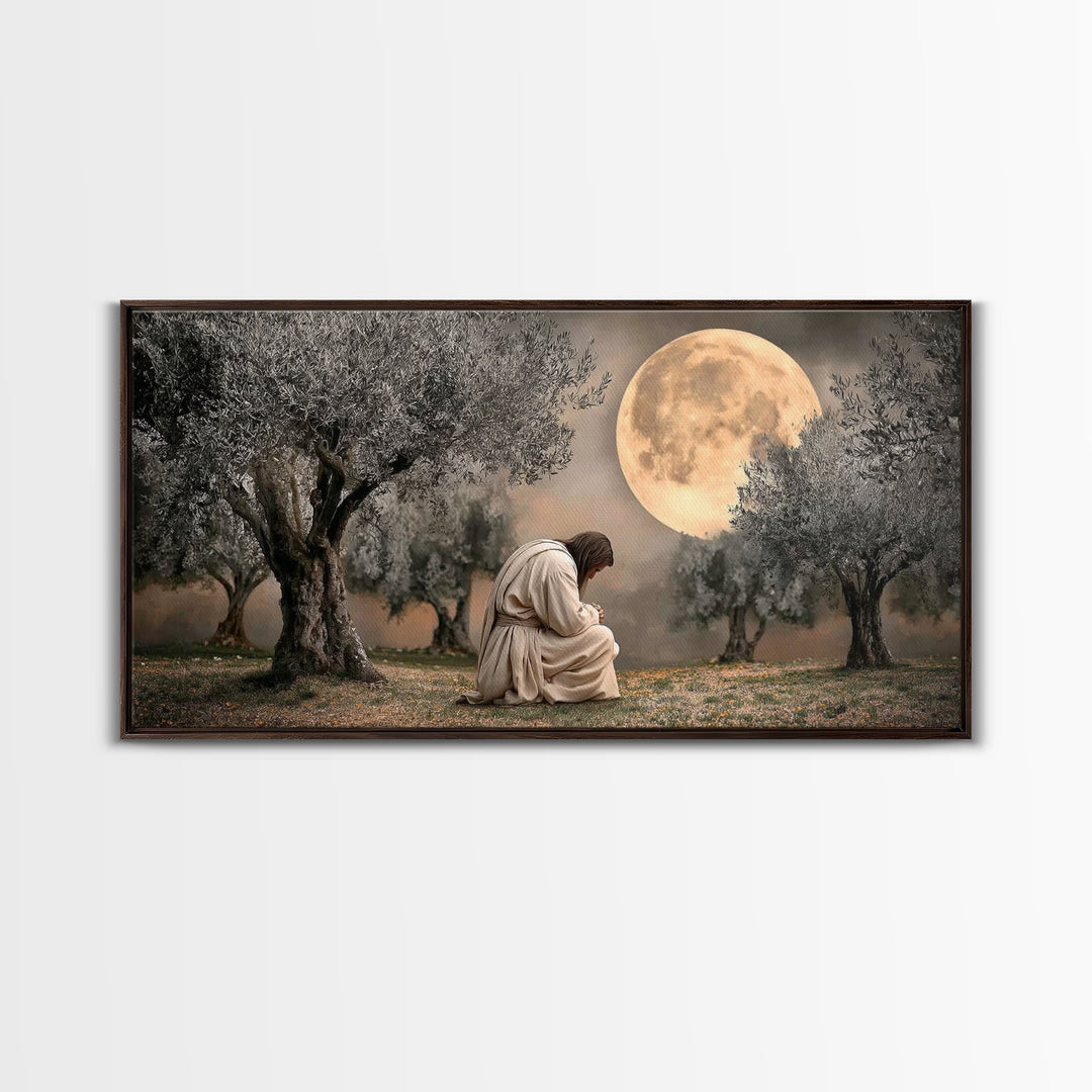 Moonlit Prayer – Framed Canvas Print | Christian Wall Art | Jesus Painting | Christian Art Canvas | Modern Christian Art | Christian Christ
