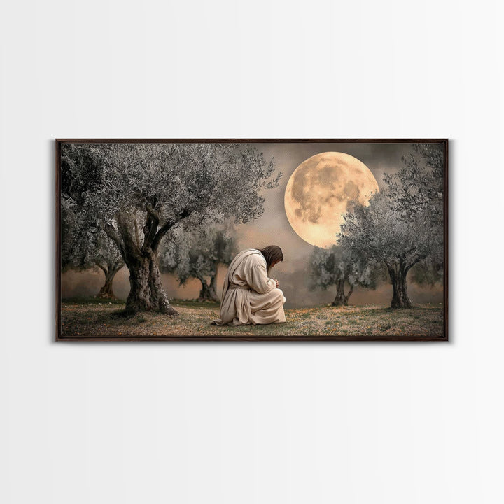 Moonlit Prayer – Framed Canvas Print | Christian Wall Art | Jesus Painting | Christian Art Canvas | Modern Christian Art | Christian Christ