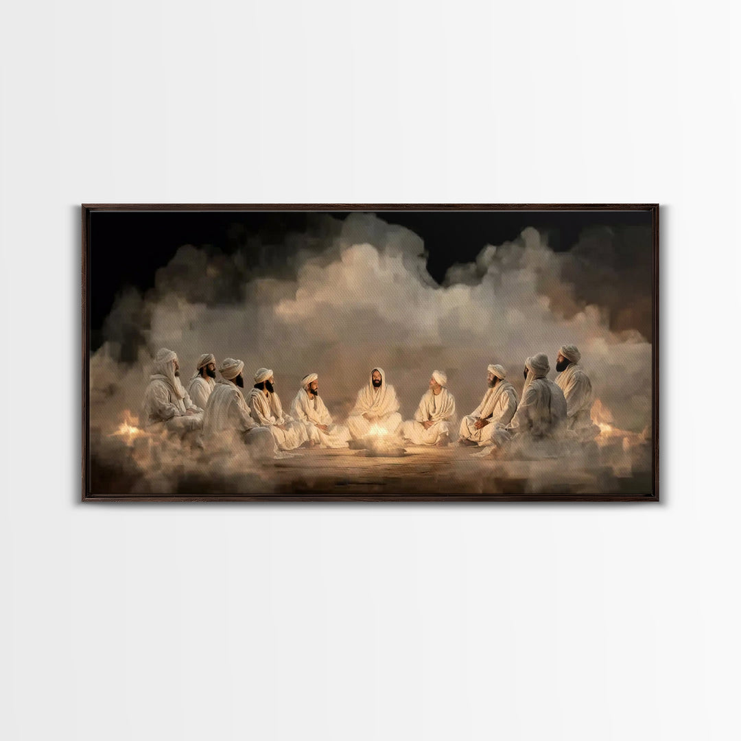 Fireside Discourse, Framed Canvas Print, Christian Art Canvas, Christian Wall Art, Jesus Painting, Large Christian Painting, Christian Deco
