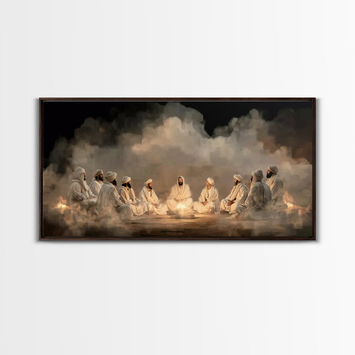 Fireside Discourse, Framed Canvas Print, Christian Art Canvas, Christian Wall Art, Jesus Painting, Large Christian Painting, Christian Deco