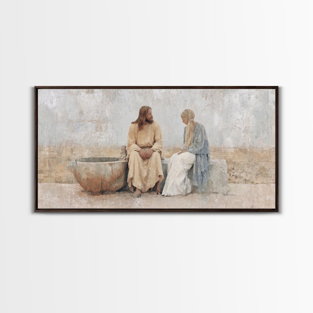 Living Water Meeting, Framed Canvas Print, Christian Wall Art, Christian Art Canvas, Jesus Painting, Modern Christian Art, Christian Decor