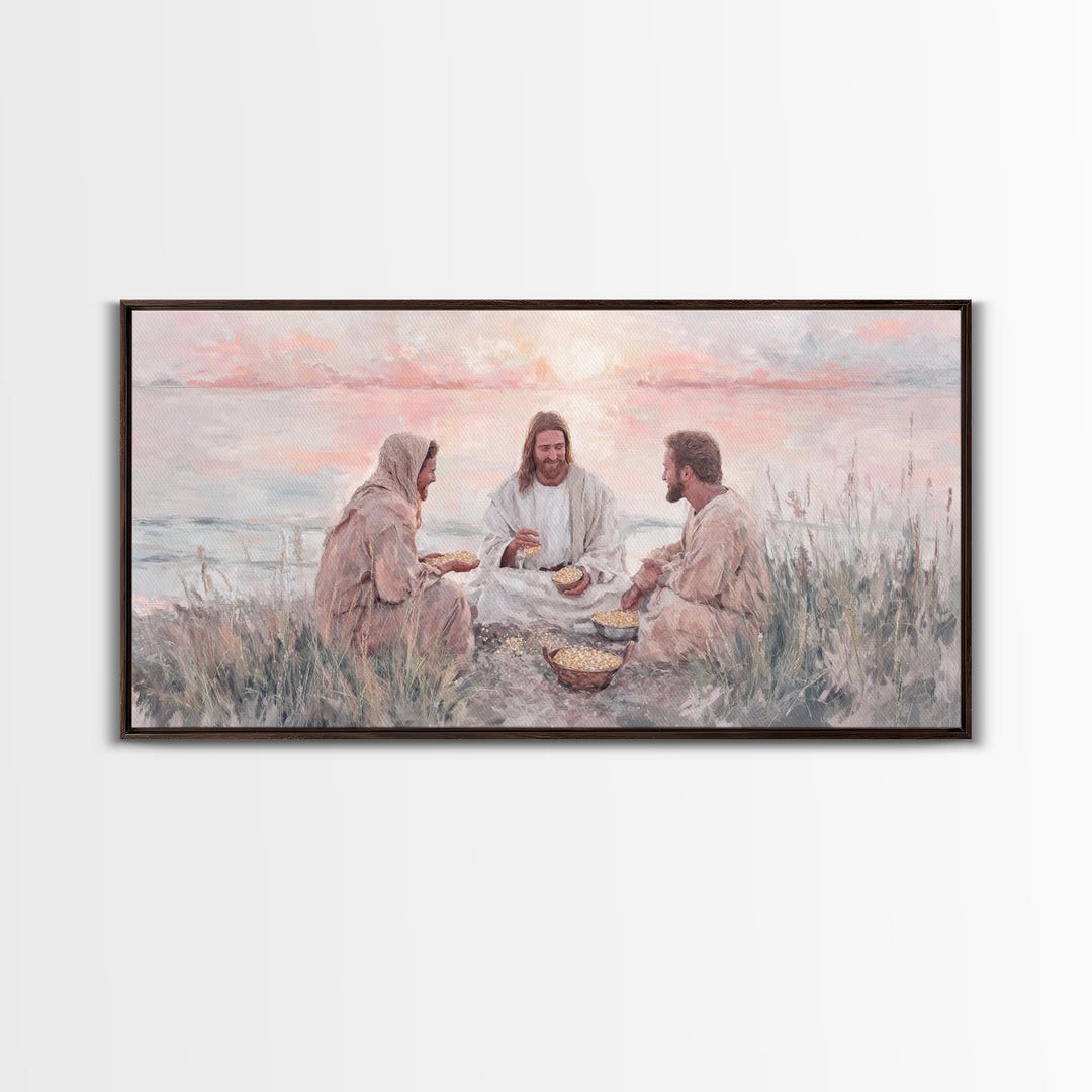Shoreline Communion – Framed Canvas Print – Christian Wall Art – Jesus Painting – Christian Art Canvas – Modern Christian Art – Christian D