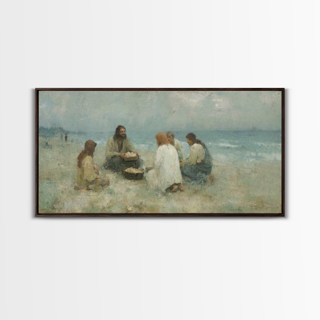 Shoreline Gathering – Framed Canvas Print – Christian Wall Art – Christian Art Canvas – Jesus Painting – Large Christian Art – Christian Gi