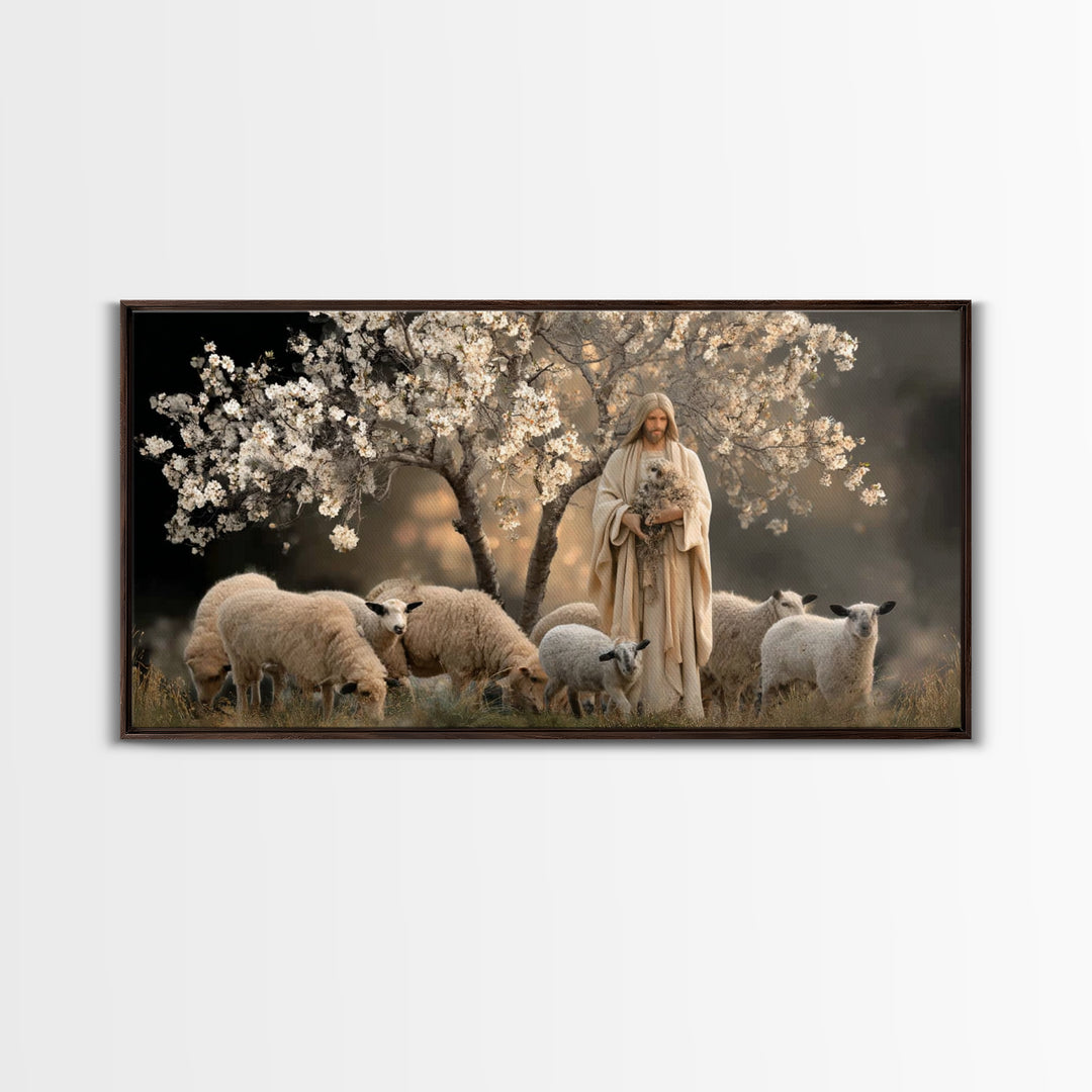 Blossom Shepherd – Framed Canvas Print – Jesus Painting – Christian Art Canvas – Christian Wall Art – Vintage Christian Art – Christian Dec