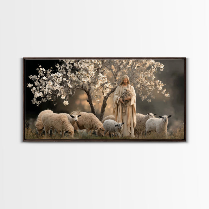 Blossom Shepherd – Framed Canvas Print – Jesus Painting – Christian Art Canvas – Christian Wall Art – Vintage Christian Art – Christian Dec