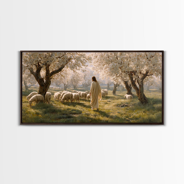 Pastoral Bloom, Framed Canvas Print, Christian Art Canvas, Christian Painting, Large Jesus Painting, Christian Wall Art, Christian Gift Ide