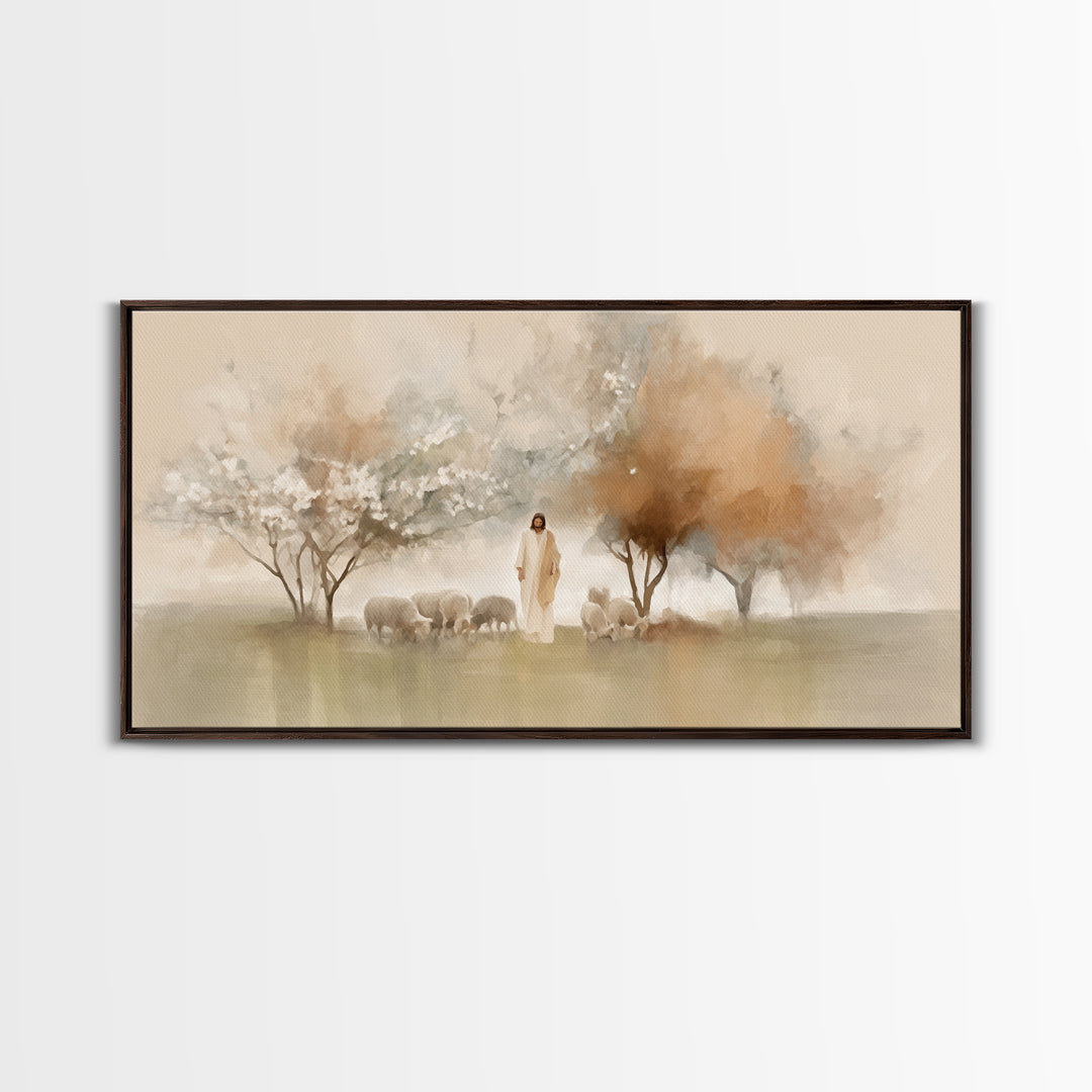 Garden Shepherd – Framed Canvas Print – Christian Wall Art – Jesus Painting – Christian Art Canvas – Modern Christian Painting – Christian