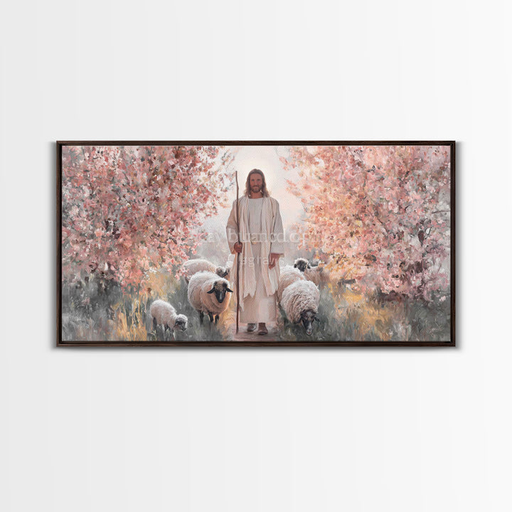 Radiant Shepherd, Framed Canvas Print, Christian Wall Art, Jesus Painting, Christian Art Canvas, Modern Christian Art, Christian Decor