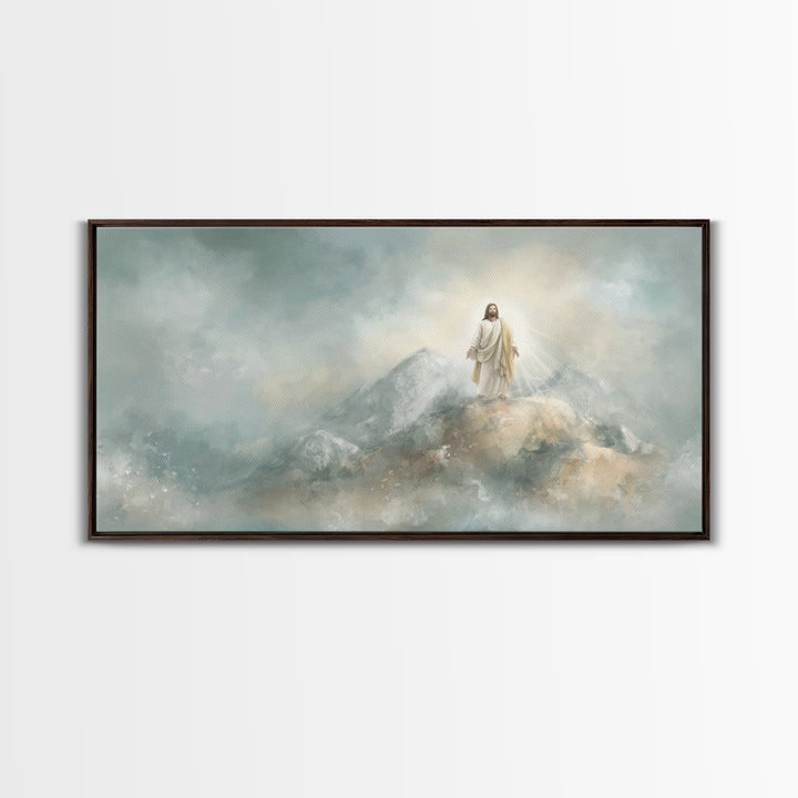 Light Upon The Mountain – Framed Canvas Print – Christian Art Print – Jesus Painting – Christian Christmas Art – Modern Christian Art – Chr