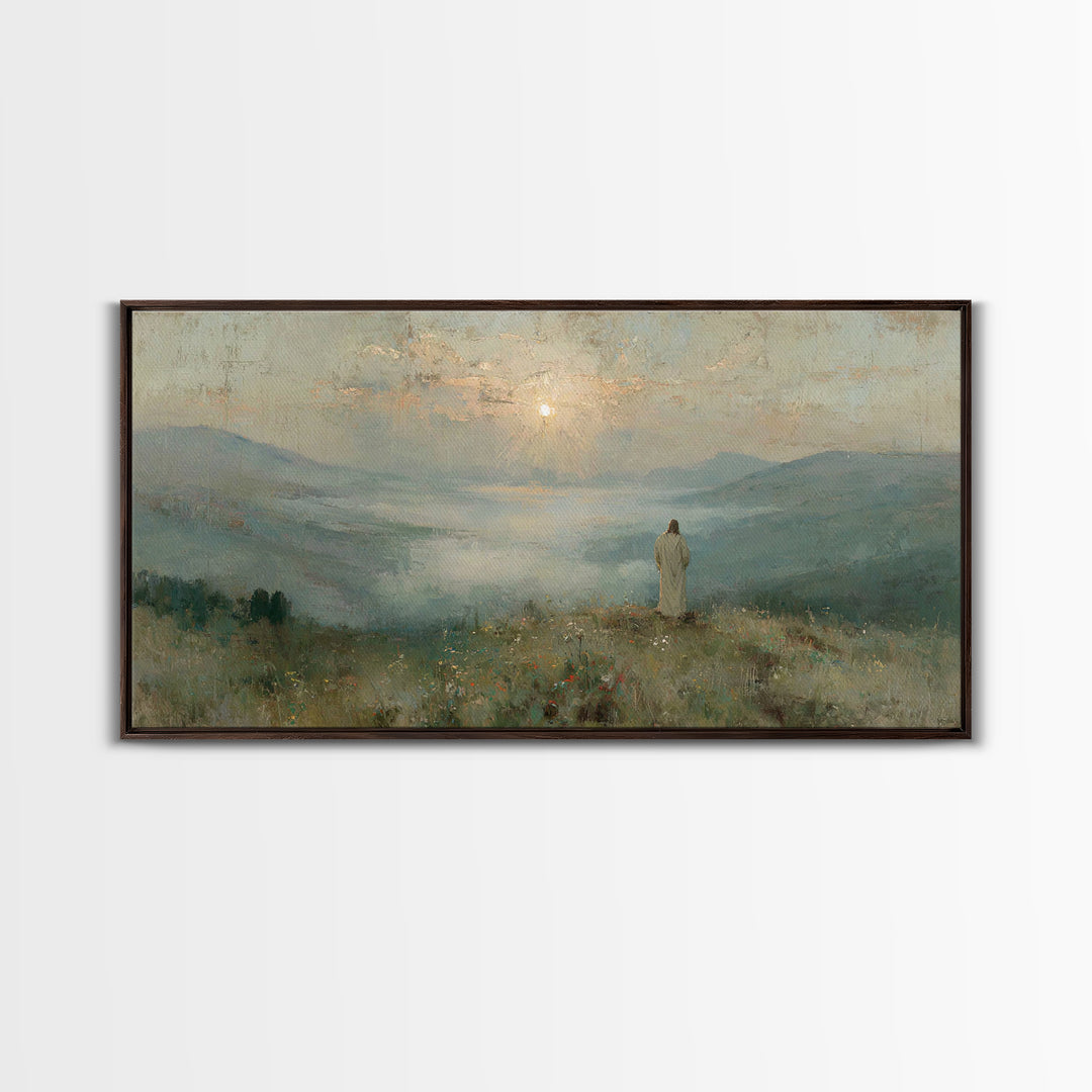 Solitude Of Divine Dawn – Framed Canvas Print – Christian Art Painting – Christian Decor – Jesus Painting Canvas – Christmas Art – Large Ch
