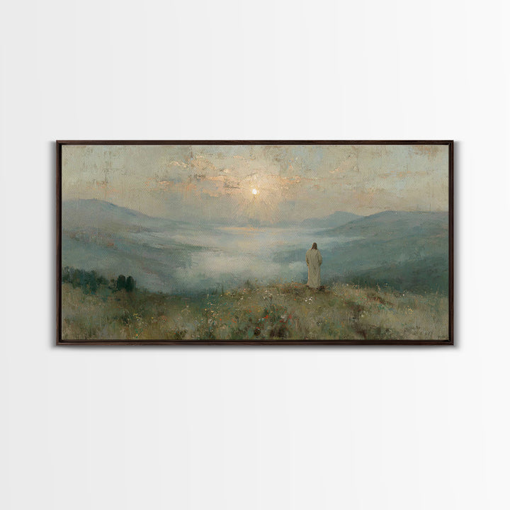Solitude Of Divine Dawn – Framed Canvas Print – Christian Art Painting – Christian Decor – Jesus Painting Canvas – Christmas Art – Large Ch