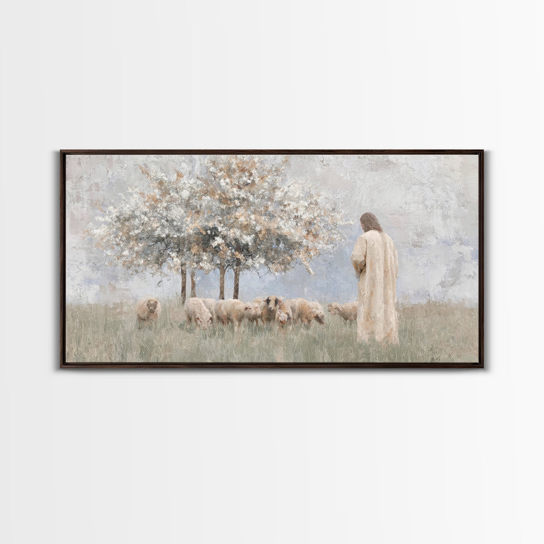 Quiet Pasture Light – Framed Canvas Print – Christian Art Print – Christian Wall Art – Jesus Painting – Minimalist Christian Art – Large Ch