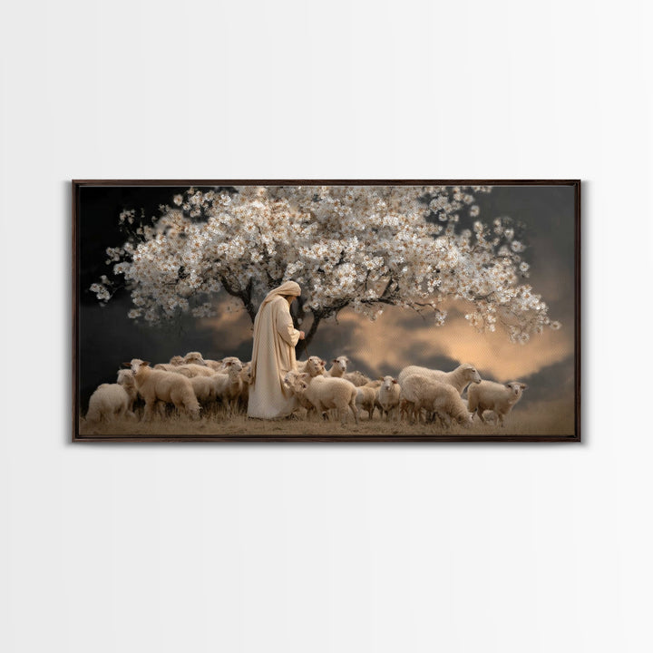 Evening Shepherd – Framed Canvas Print – Christian Art Canvas – Moody Christian Art – Jesus Painting – Christian Wall Art – Christian Gift