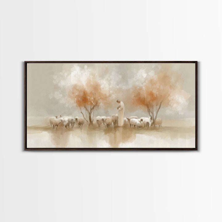 Autumn Shepherd Path – Framed Canvas Print – Christian Wall Art – Modern Christian Art – Jesus Painting – Christian Art Canvas – Christian