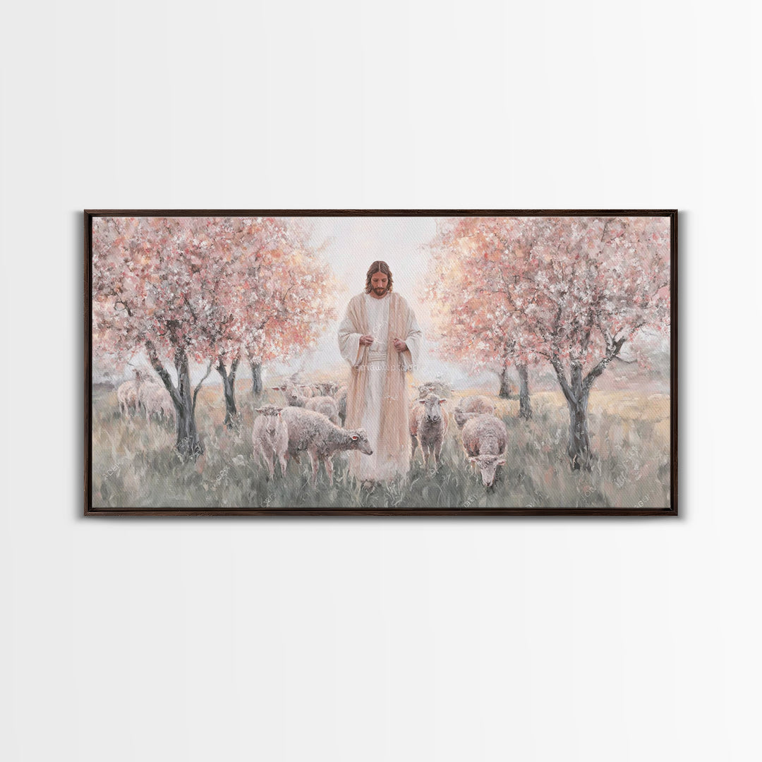 Blooming Shepherd – Framed Canvas Print – Christian Art Canvas – Christian Paintings – Jesus Painting – Christian Wall Art – Framed Christi