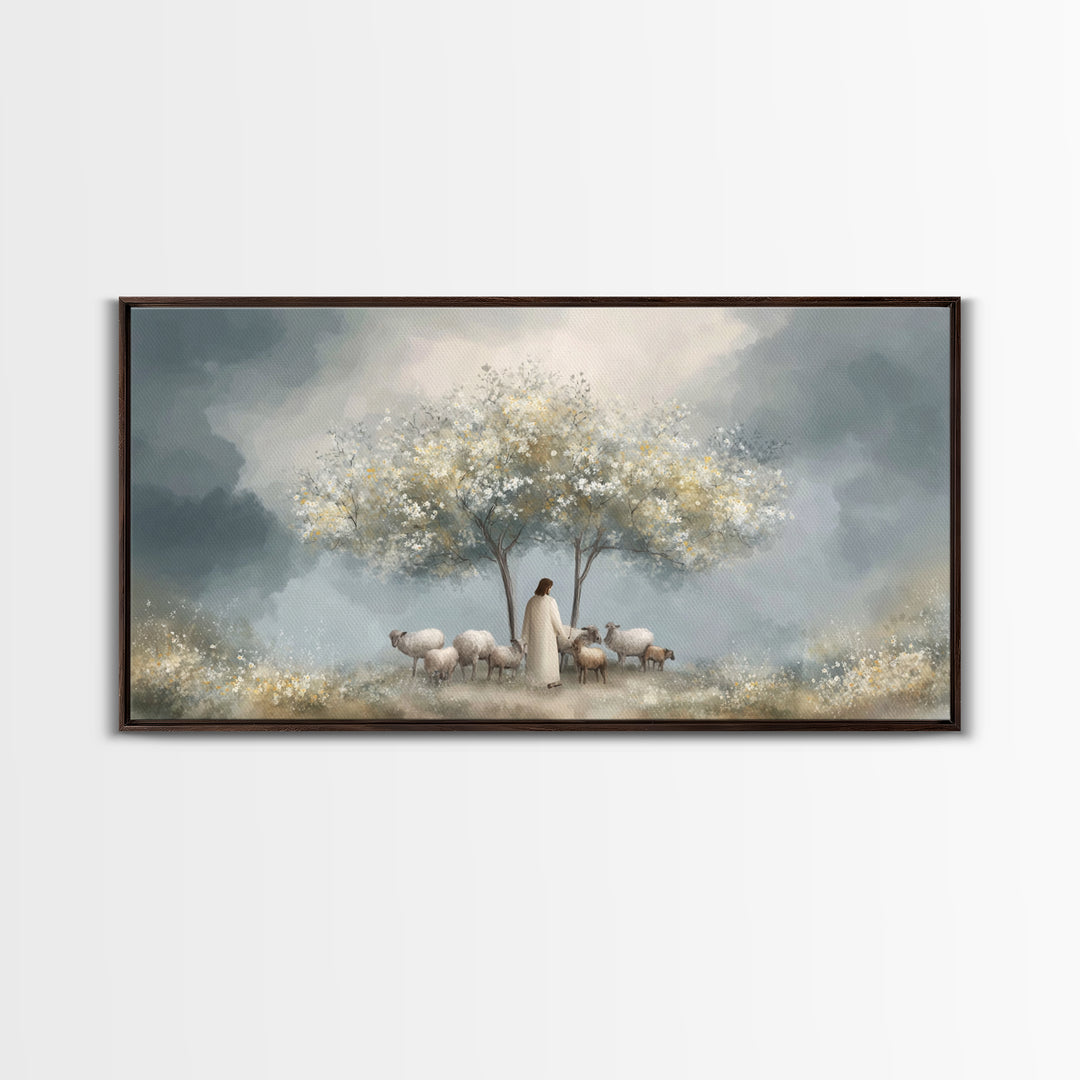 Shepherds Of Light – Framed Canvas Print – Christian Wall Art – Jesus Painting – Christian Art Canvas – Minimalist Christian Art – Christia