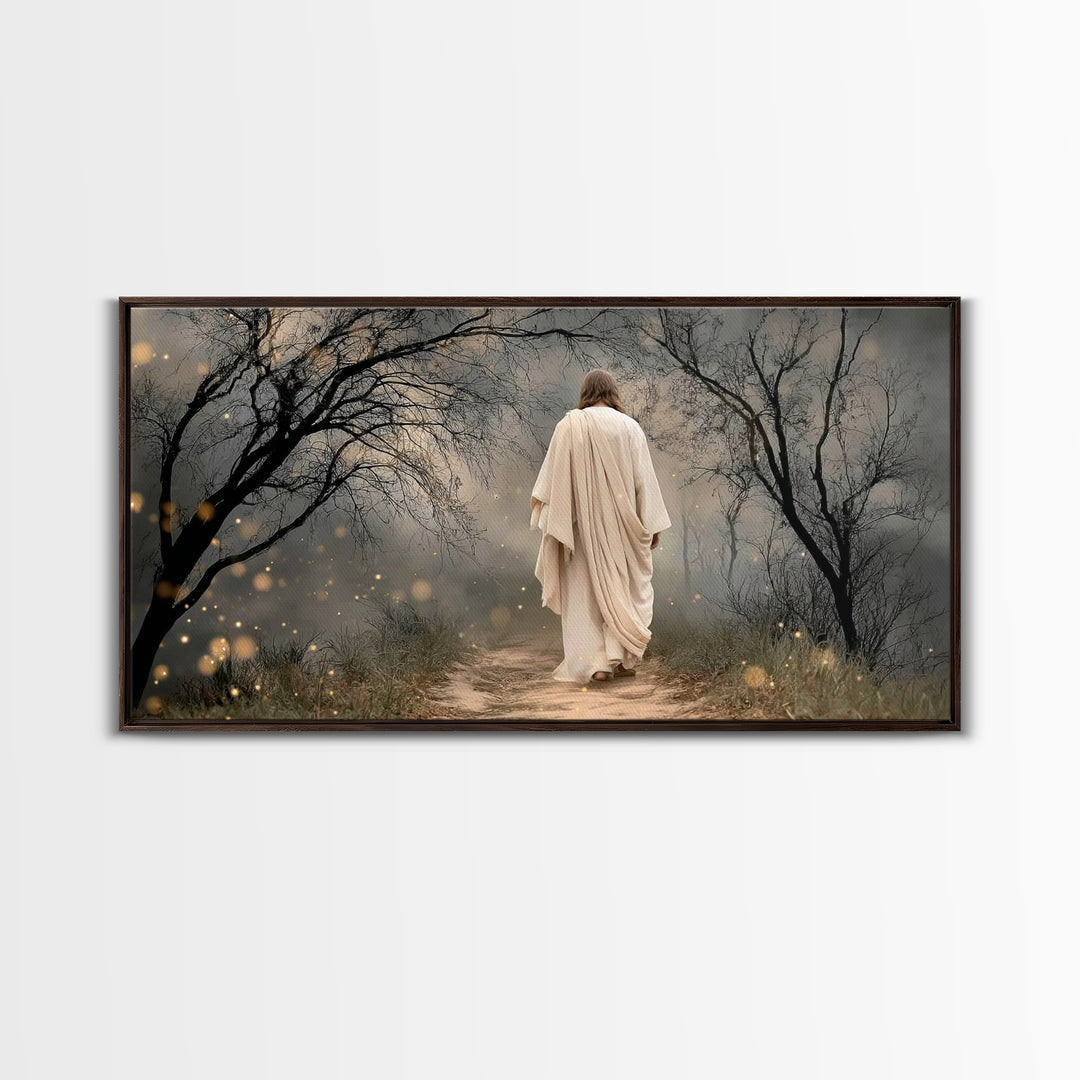 The Misty Path - Framed Canvas Print - Christian Wall Art - Christian Art Canvas - Jesus Painting - Christian Christmas Art