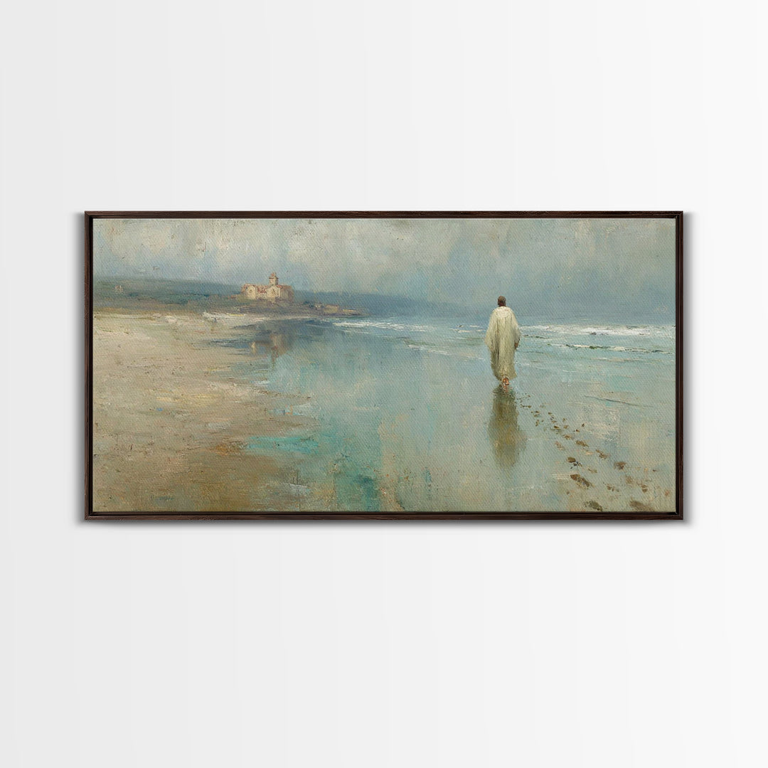 Shoreline Of Mercy, Framed Canvas Print, Christian Wall Art, Christian Art Canvas, Jesus Painting, Christian Christmas Art