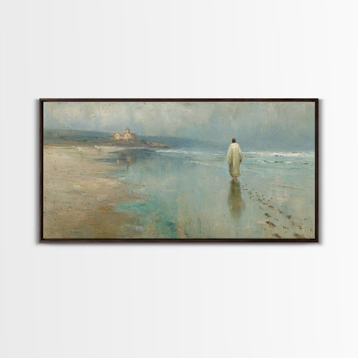 Shoreline Of Mercy, Framed Canvas Print, Christian Wall Art, Christian Art Canvas, Jesus Painting, Christian Christmas Art