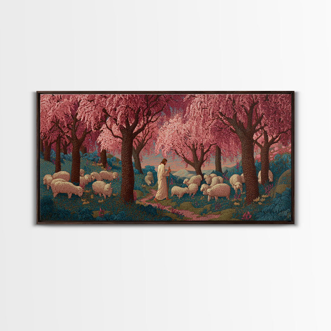 Cherry Shepherd – Framed Canvas Print – Christian Wall Art – Christian Art Canvas – Christian Art Work – Jesus Painting – Christian Christm
