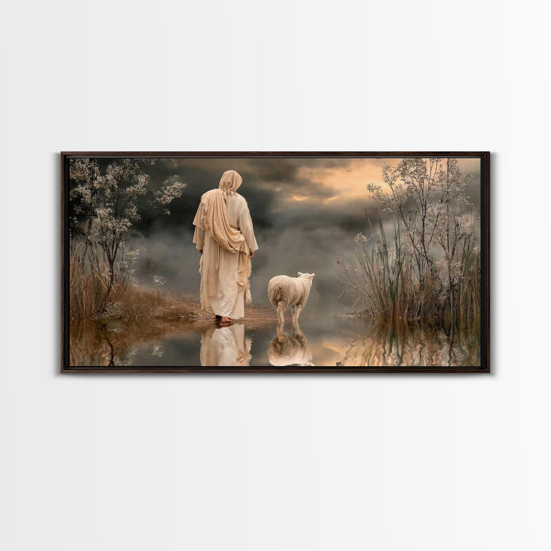 Shepherd’s Reflection – Framed Canvas Print – Christian Art Canvas – Christmas Art – Jesus Painting – Christian Wall Art – Christian Decor