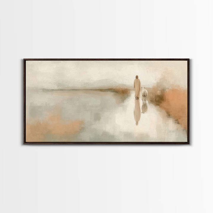 Quiet Shepherd Mist, Framed Canvas Print, Christian Wall Art, Christian Decor, Christian Art Canvas, Christmas Art, Jesus Painting