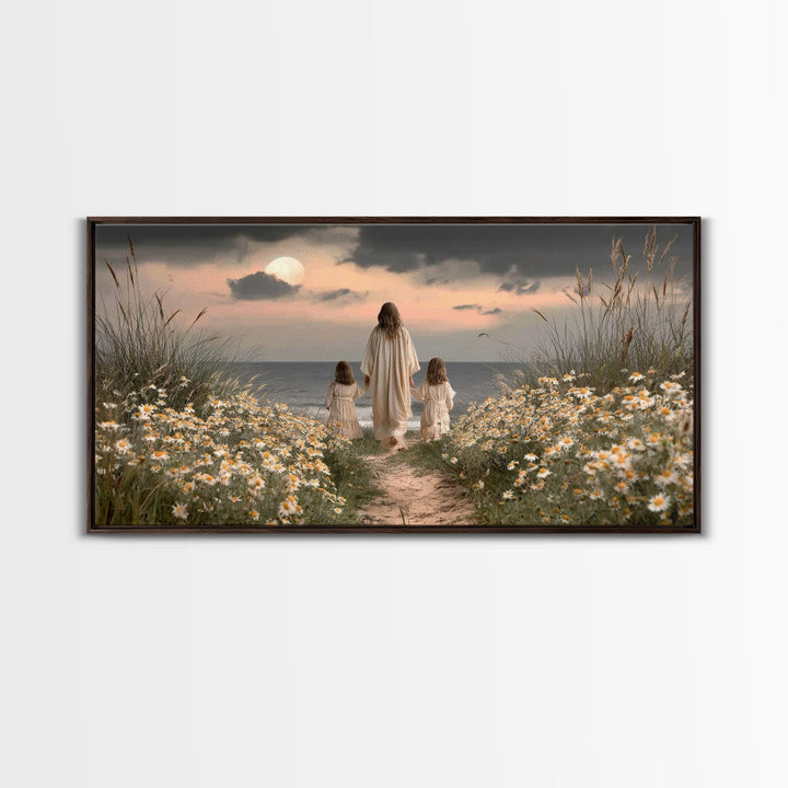 Moonlit Path Calm, Framed Canvas Print, Christian Wall Art, Christian Art Canvas, Jesus Painting, Christian Decor, Christian Art