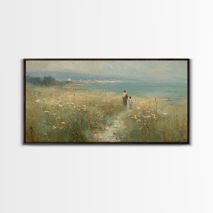 Seaside Meadow Hope | Framed Canvas Print | Christian Wall Art | Christian Art Canvas | Christian Decor | Jesus Painting | Christian Gift