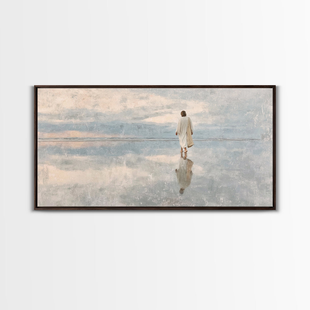 Heavenly Shore Walk – Framed Canvas Print – Christian Art Canvas – Jesus Painting – Christian Wall Art – Christian Christmas Art – Christia