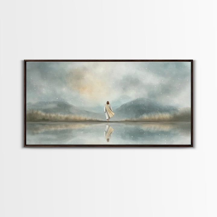 Snowlit Faith Path | Framed Canvas Print | Christian Wall Art | Christian Art Canvas | Jesus Painting | Christian Christmas Art | Christian