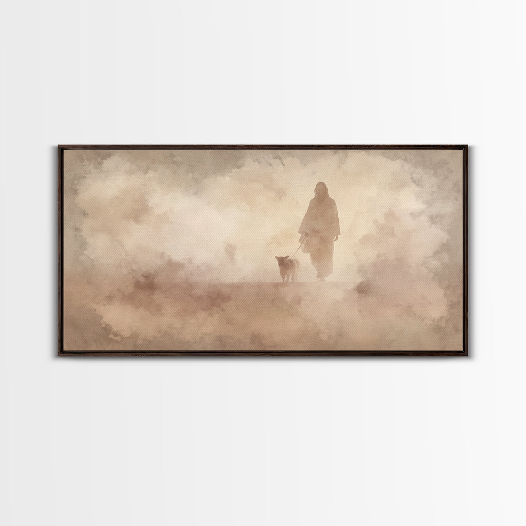 Shepherd And Lamb – Framed Canvas Print – Christmas Art – Jesus Painting – Christian Wall Art – Christian Art Canvas – Christian Christmas