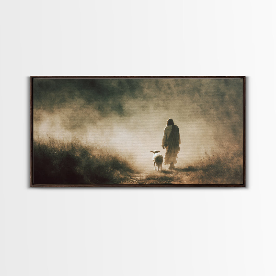 Gentle Meadow Grace – Framed Canvas Print – Jesus Painting – Christian Art Canvas – Christian Wall Art – Christian Christmas Art – Faith