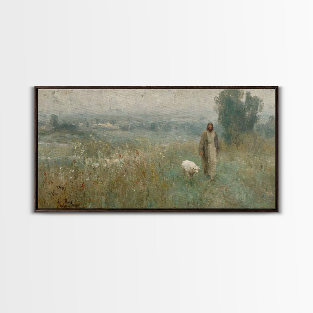 Misty Shepherd Journey – Framed Canvas Print – Christian Christmas Art – Christian Paintings – Jesus Art Print – Christian Art Canvas – Hop
