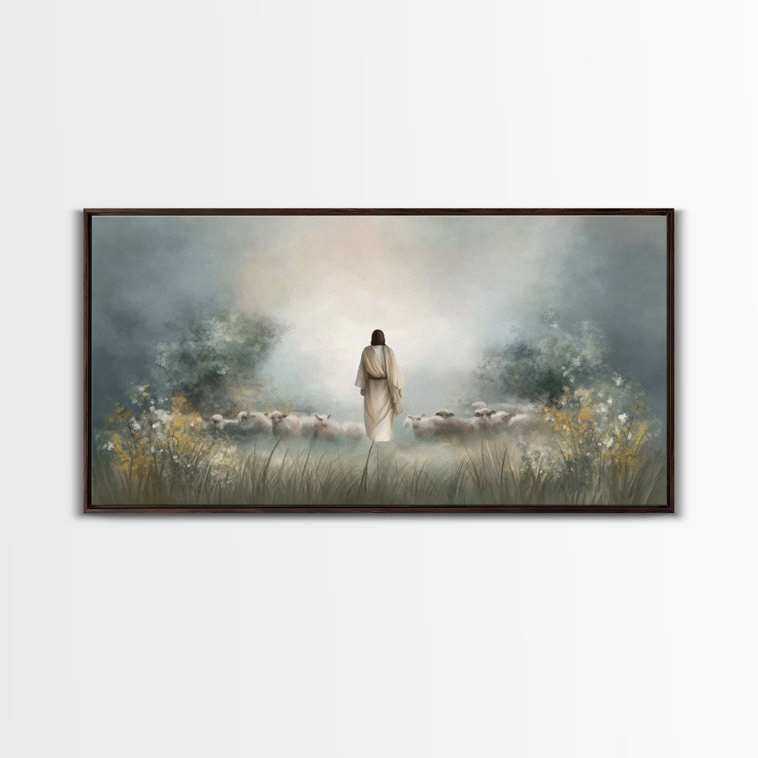 Radiant Flock Dawn – Framed Canvas Print – Jesus Painting – Christian Art Canvas – Christian Wall Art – Christian Christmas Art – Faith Art