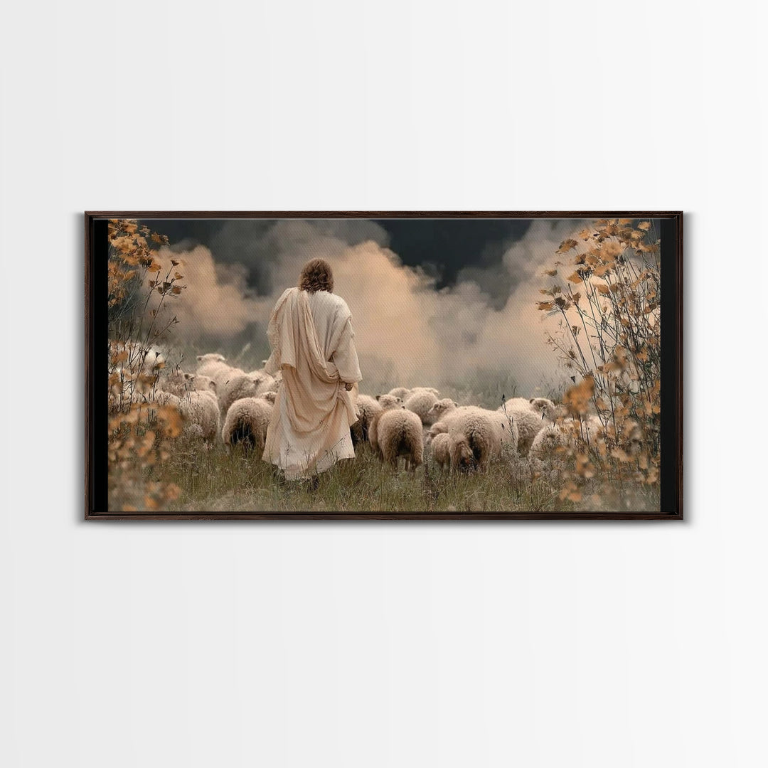 Autumn Shepherd Peace | Framed Canvas Print | Jesus Painting | Christian Art Canvas | Christian Wall Art | Christmas Art | Christian Gift I