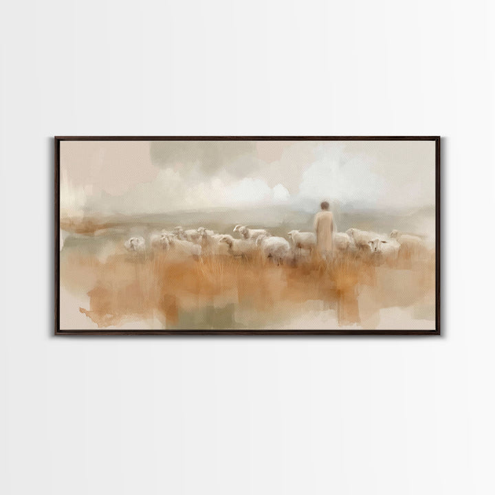 Soft Meadow Guide – Framed Canvas Print – Christian Art – Jesus Painting – Christian Art Canvas – Christian Wall Art – Christian Christmas