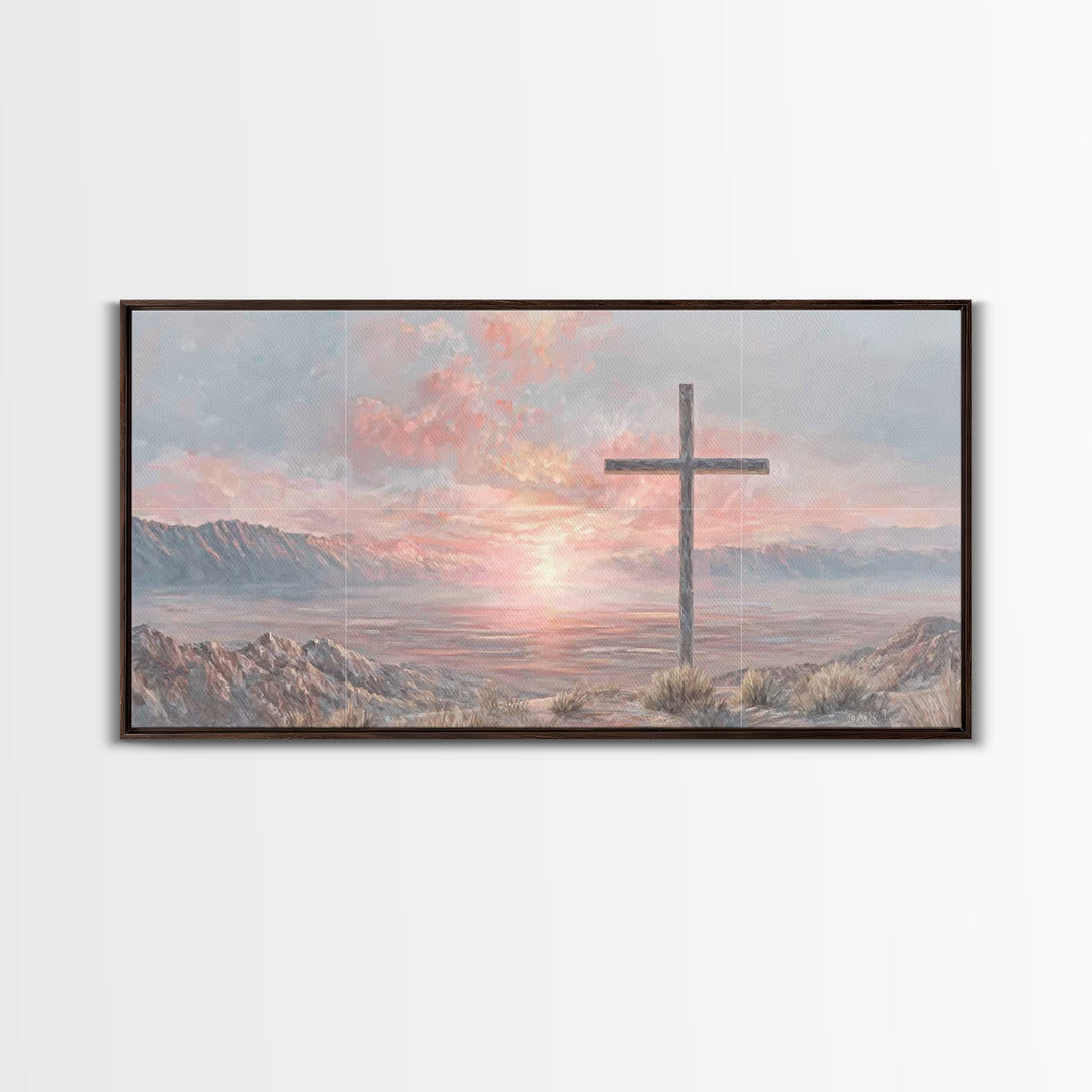 Sunrise At Calvary | Framed Canvas Print | Christian Wall Art | Christian Art Canvas | Christian Painting | Large Christian Art | Christian