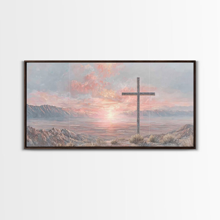 Sunrise At Calvary | Framed Canvas Print | Christian Wall Art | Christian Art Canvas | Christian Painting | Large Christian Art | Christian