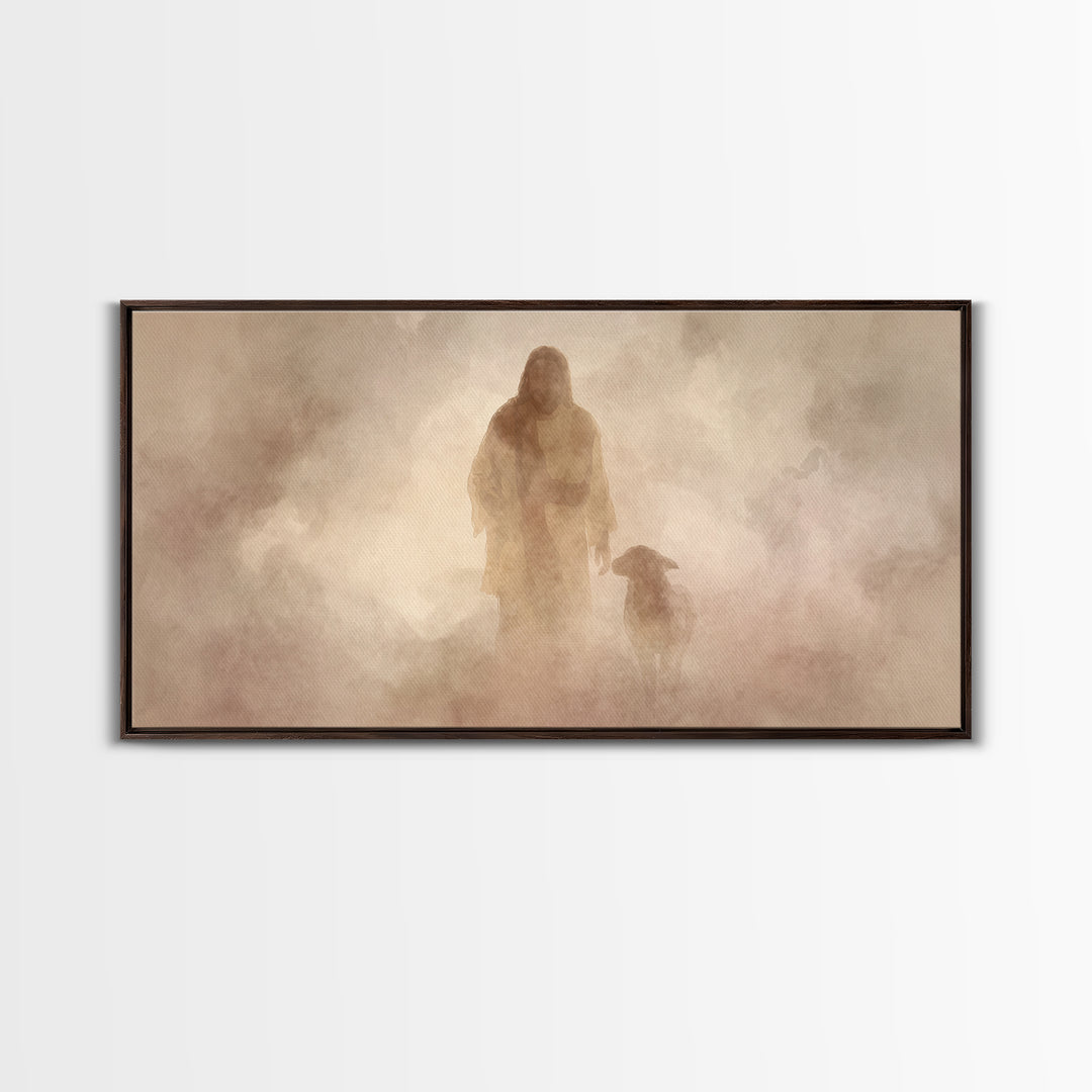 Misty Shepherd Path – Framed Canvas Print – Christian Wall Art – Jesus Painting – Christian Art Canvas – Christian Christmas Art