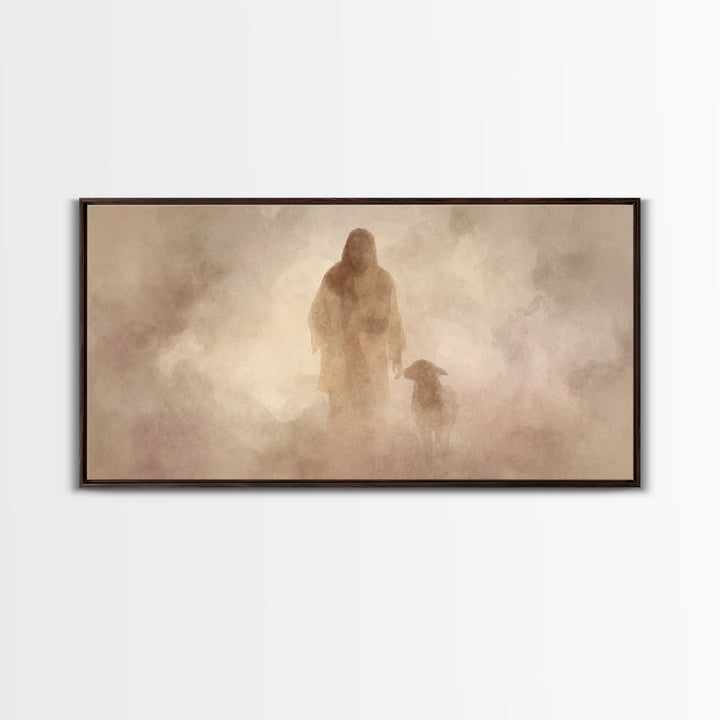 Misty Shepherd Path – Framed Canvas Print – Christian Wall Art – Jesus Painting – Christian Art Canvas – Christian Christmas Art