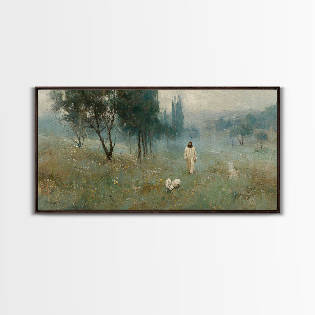 Pasture Of Peace | Framed Canvas Print | Jesus Painting | Christian Wall Art | Christian Art Canvas | Christian Christmas Art | Christian D