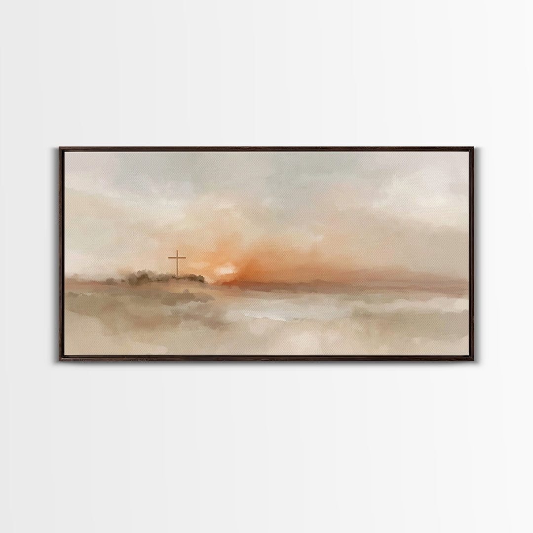 Cross At Daybreak – Framed Canvas Print – Christian Art Canvas – Christian Wall Art – Modern Christian Art – Christian Gift – Christian Art