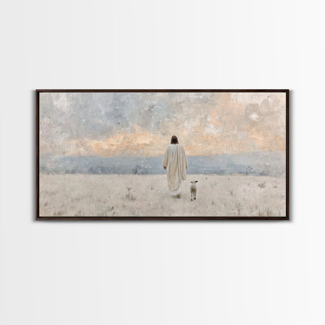 Quiet Shepherd Walk – Framed Canvas Print – Christian Art Canvas – Jesus Painting – Moody Christian Art – Christmas Wall Art – Christian De