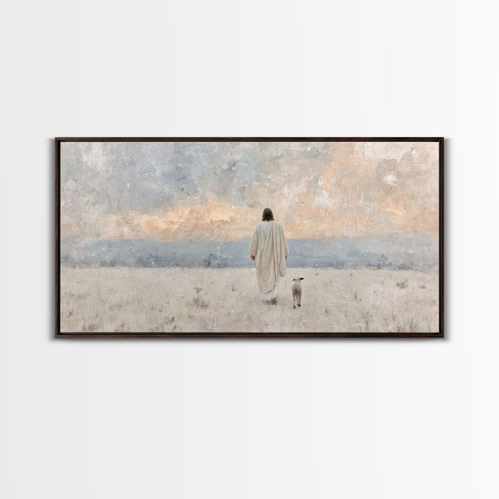 Quiet Shepherd Walk – Framed Canvas Print – Christian Art Canvas – Jesus Painting – Moody Christian Art – Christmas Wall Art – Christian De