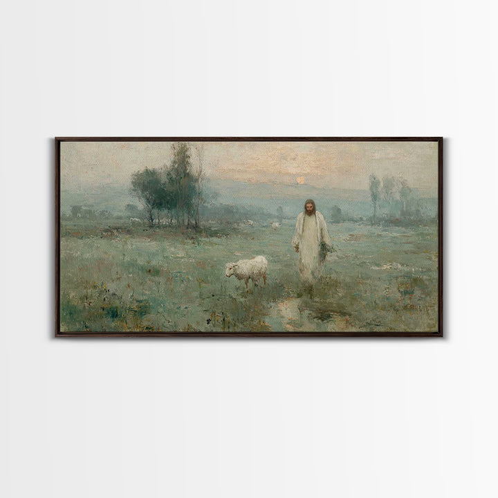 Pasture Of Peace – Framed Canvas Print – Christian Art – Vintage Jesus Painting – Christian Wall Art – Christian Art Canvas – Christian Chr