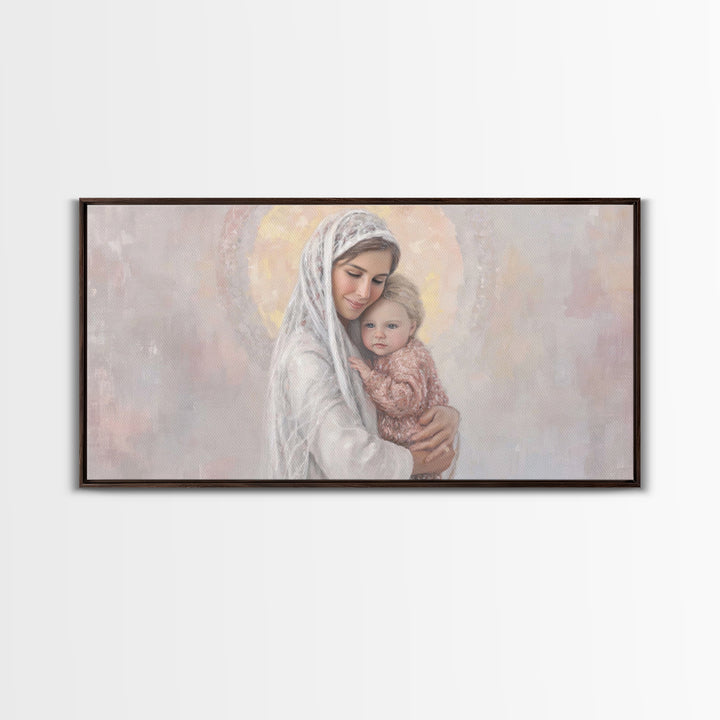 Radiant Motherhood | Framed Canvas Print | Christian Art Canvas | Christian Christmas Art | Mary And Jesus Painting | Christian Wall Art |