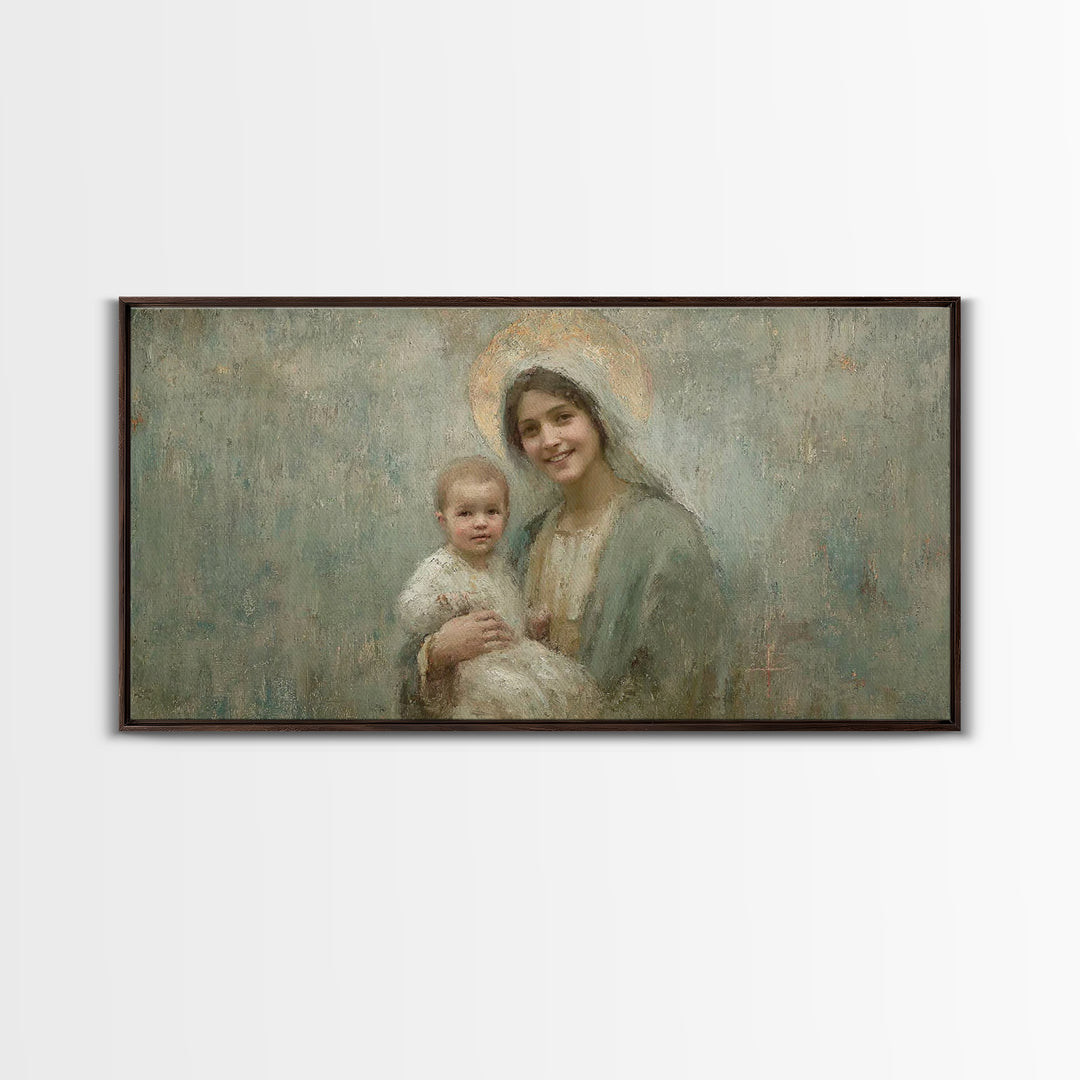 Joyful Promise, Framed Canvas Print, Christian Art Canvas, Christian Wall Art, Mary And Jesus Painting, Christmas Art, Christian Decor