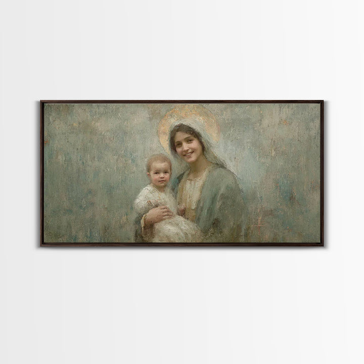 Joyful Promise, Framed Canvas Print, Christian Art Canvas, Christian Wall Art, Mary And Jesus Painting, Christmas Art, Christian Decor