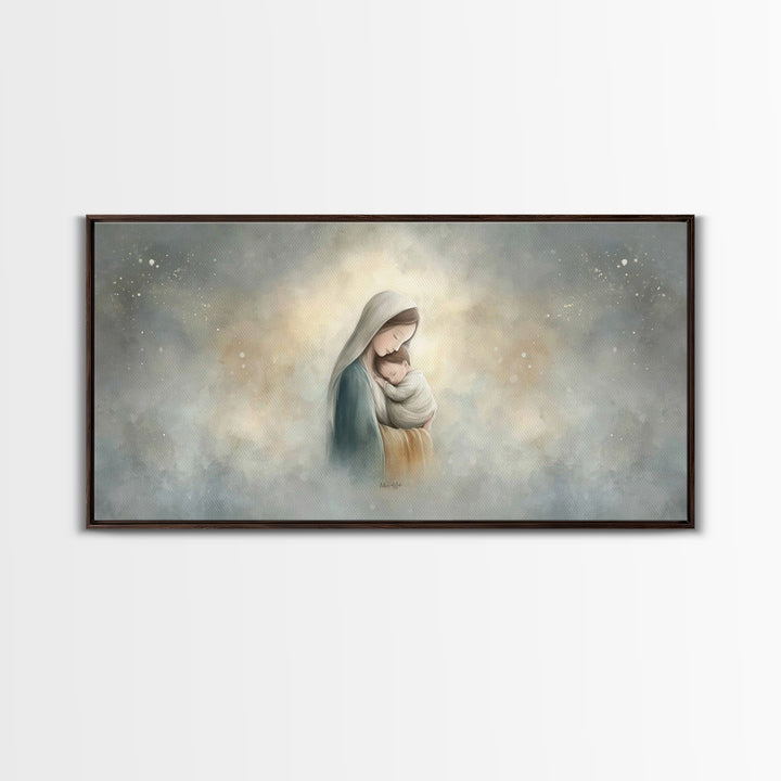 Sacred Embrace – Framed Canvas Print – Christian Art Canvas – Christian Wall Art – Jesus Painting – Christmas Art – Christian Christmas